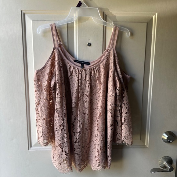 White House Black Market Lace Cold Shoulder 3/4 Sleeve Blush Rose Blouse.Size S - Picture 4 of 16